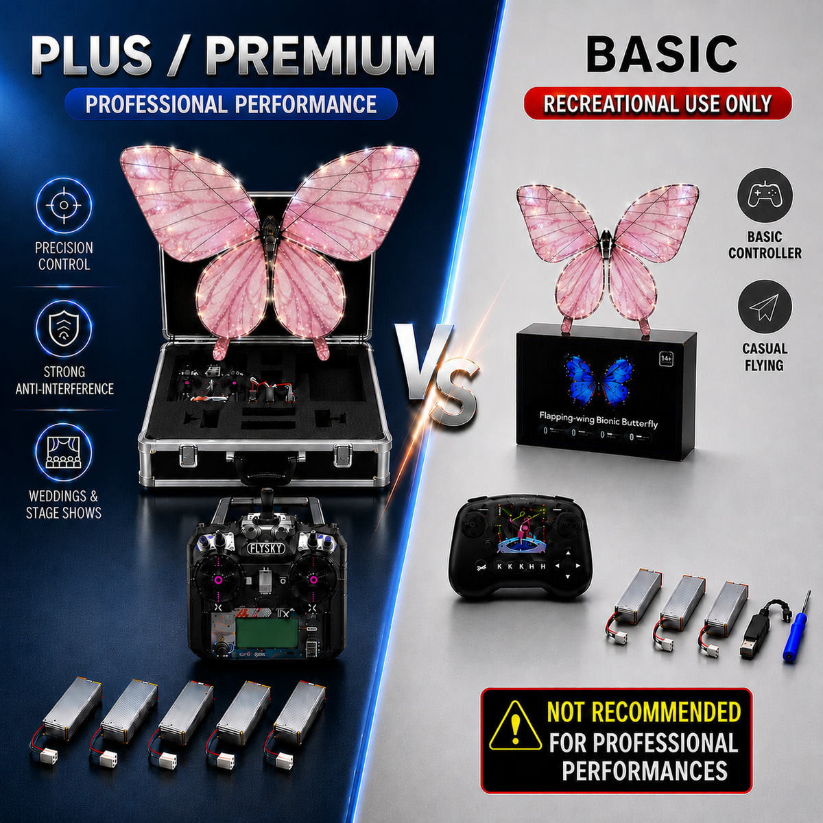 Pink RC Flying Butterfly Plus – Bionic Flapping Wing with LED & Flysky Remote