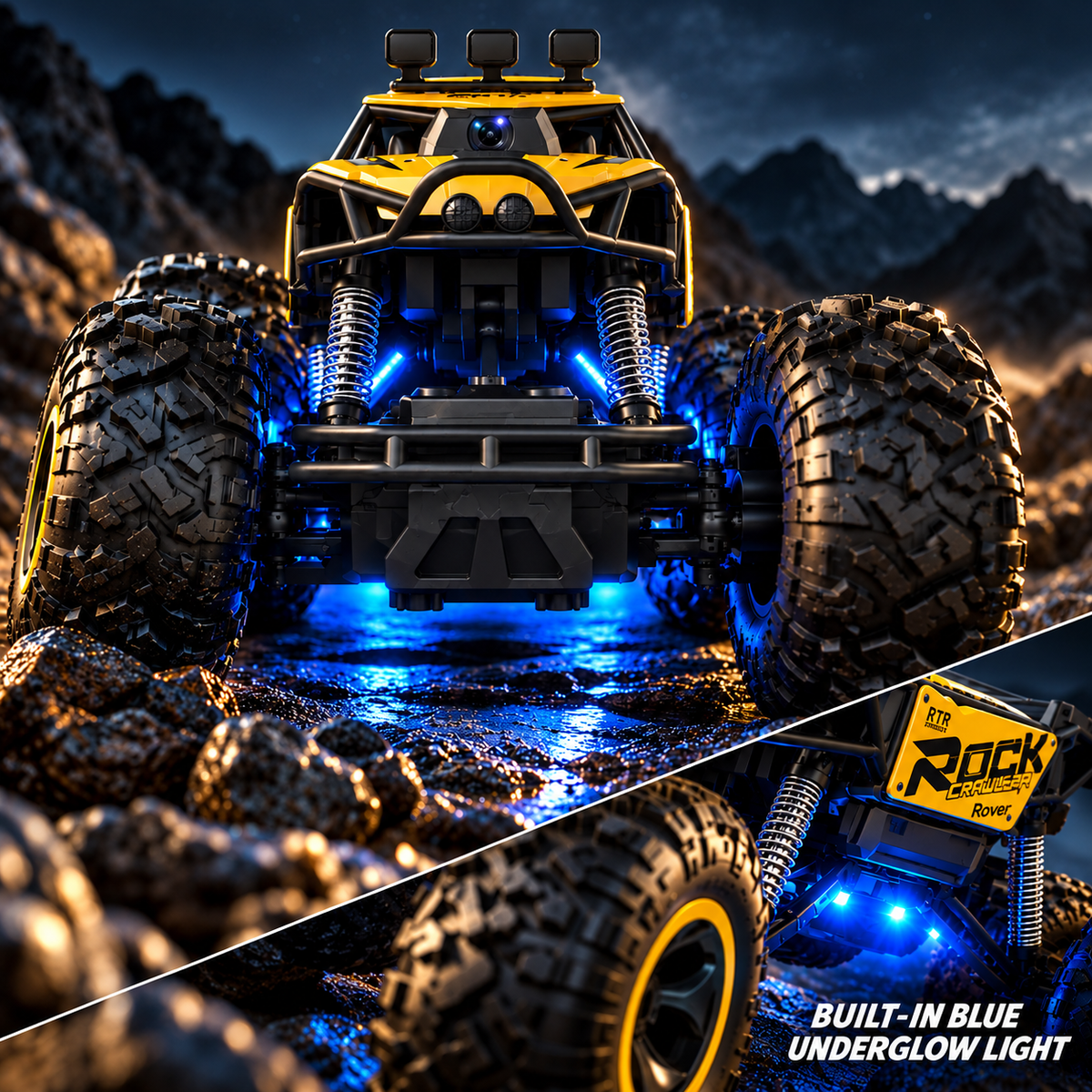1:16 4WD RC Off-Road Rock Crawler with FPV Camera, Screen Remote & LED Lights