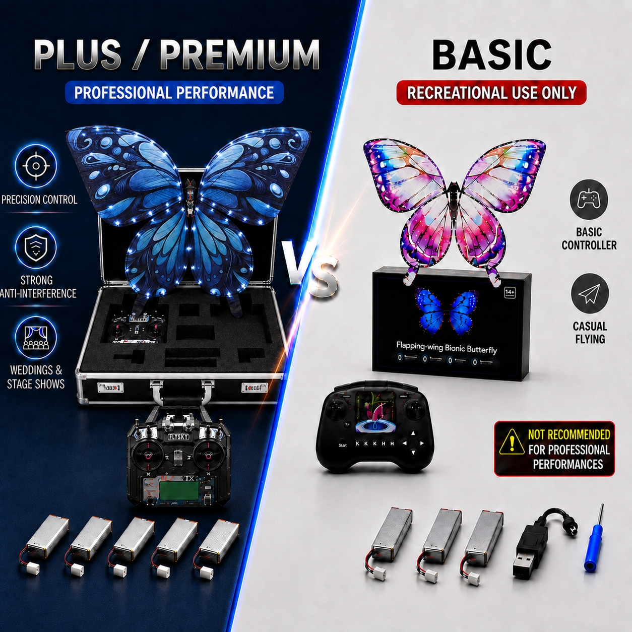 Galaxy Blue RC Flying Butterfly Premium – Bionic Flapping Wing with LED & Flysky Remote