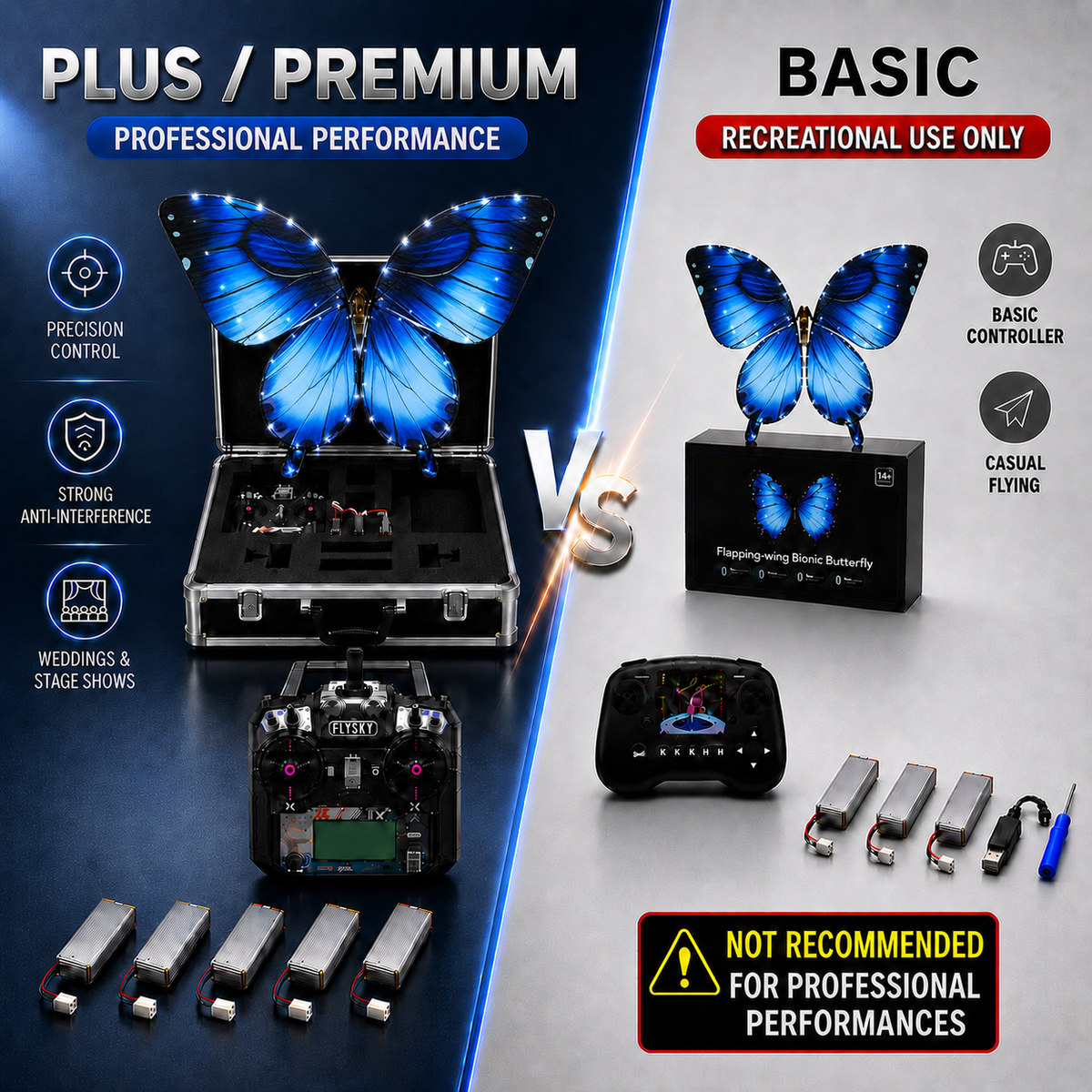 Blue RC Flying Butterfly Plus– Bionic Flapping Wing with LED & Flysky Remote