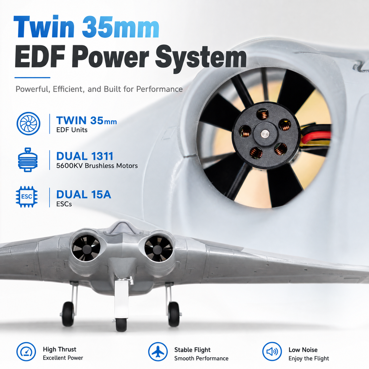 Horten Ho 229 RC Plane PNP, 35mm EDF, 813mm Wingspan Steerable Gear