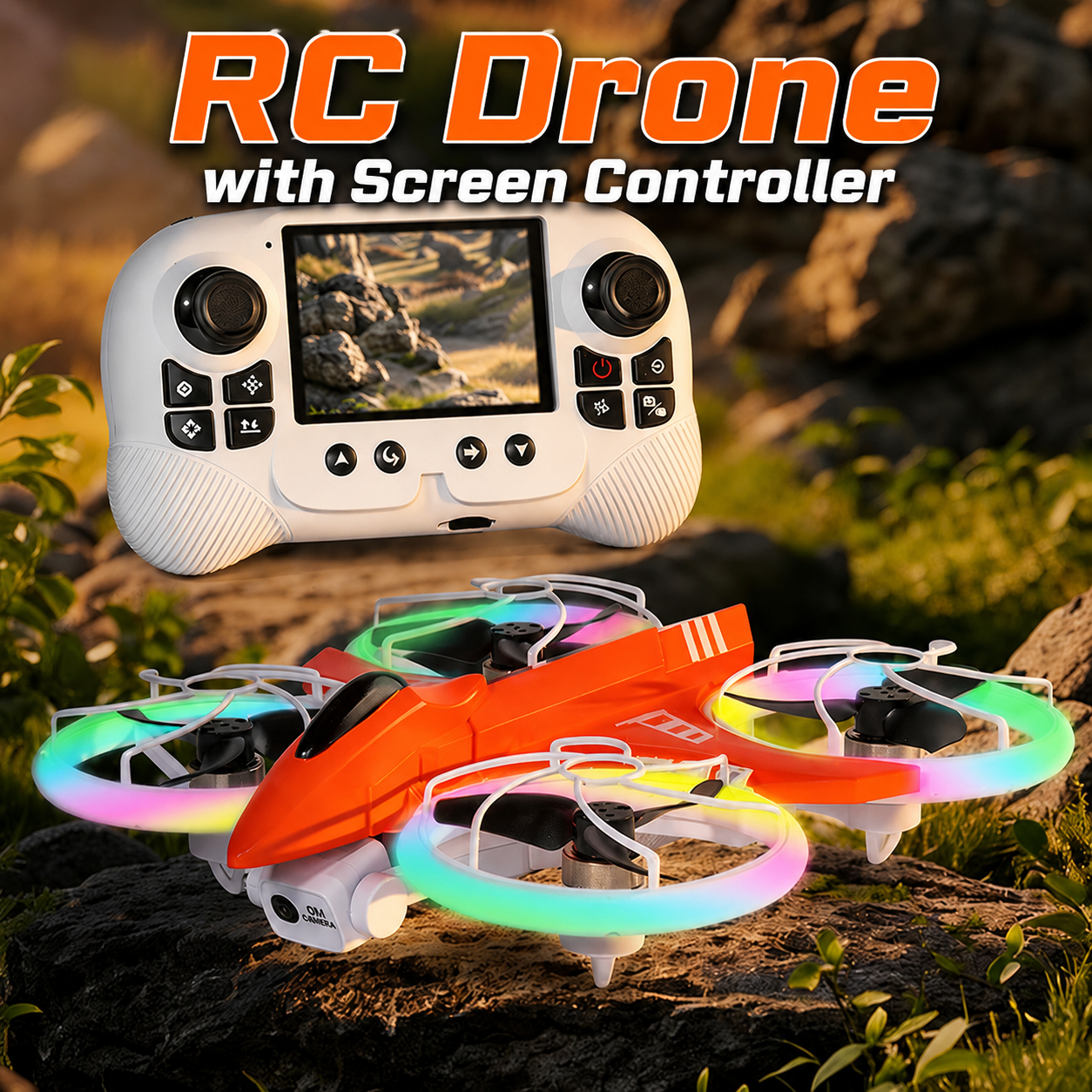 Mini RC Drone with Screen Controller,  LED Lights, 4K Cam, RTF