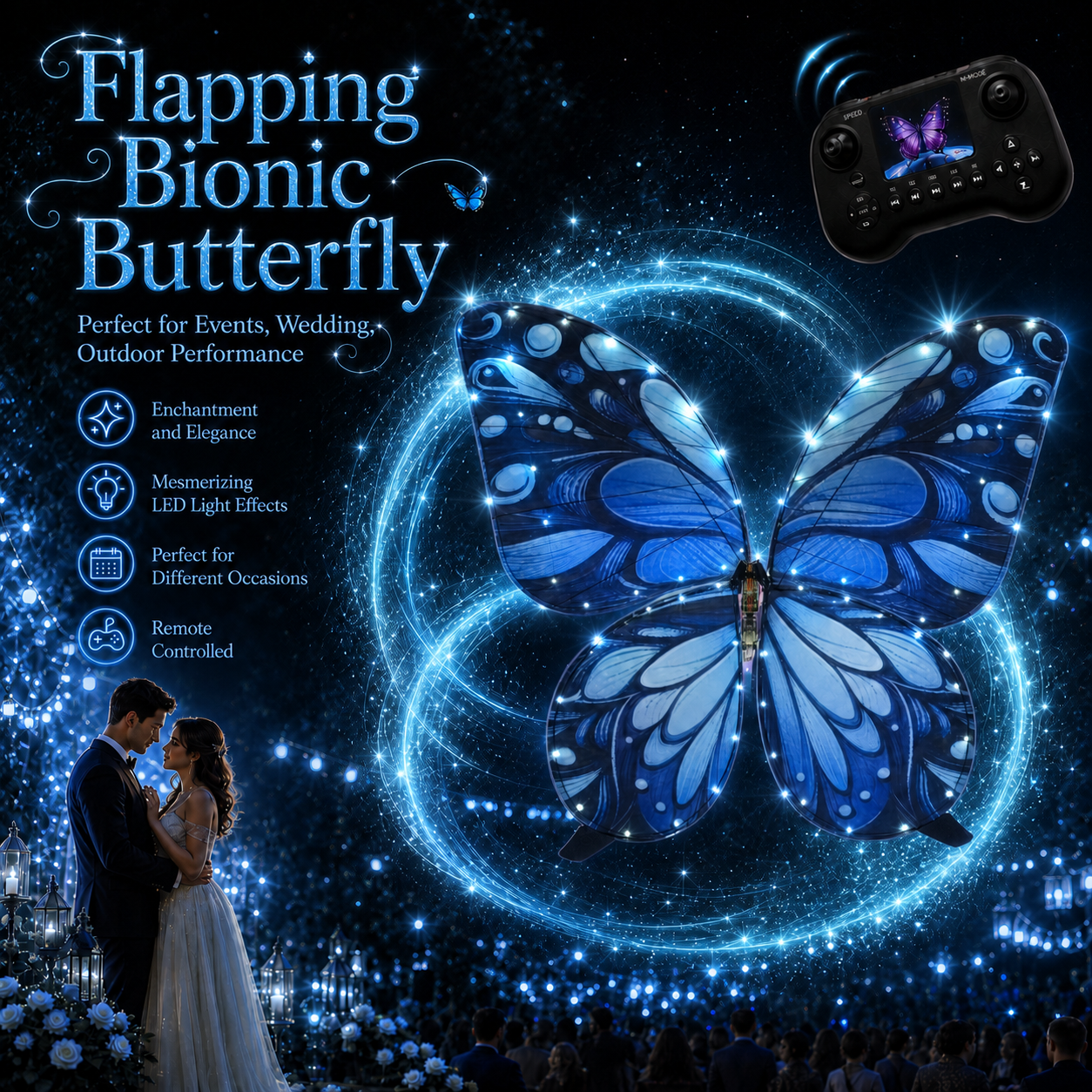 Galaxy Blue RC Flying Butterfly Basic – Bionic Flapping Wing Ornithopter with LED