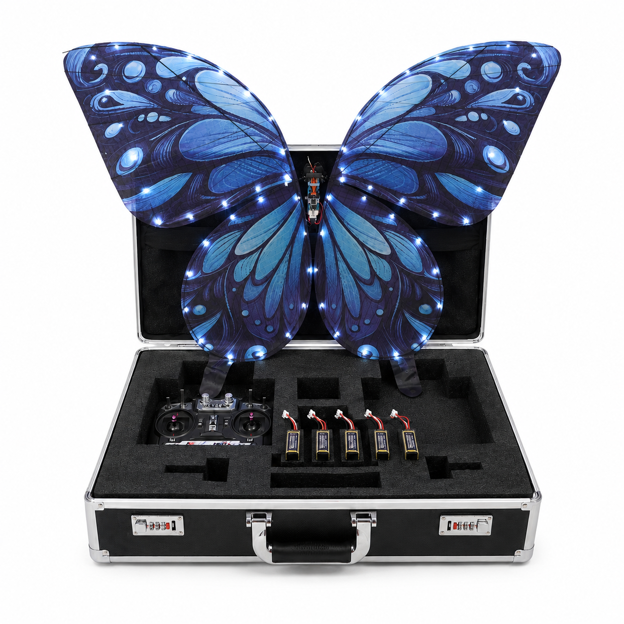 Galaxy Blue RC Flying Butterfly Premium – Bionic Flapping Wing with LED & Flysky Remote
