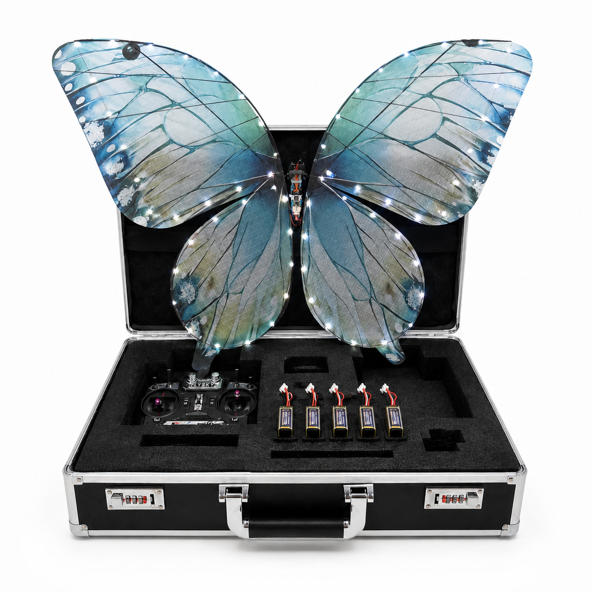 Ice Blue RC Flying Butterfly Premium – Bionic Flapping Wing with LED & Flysky Remote