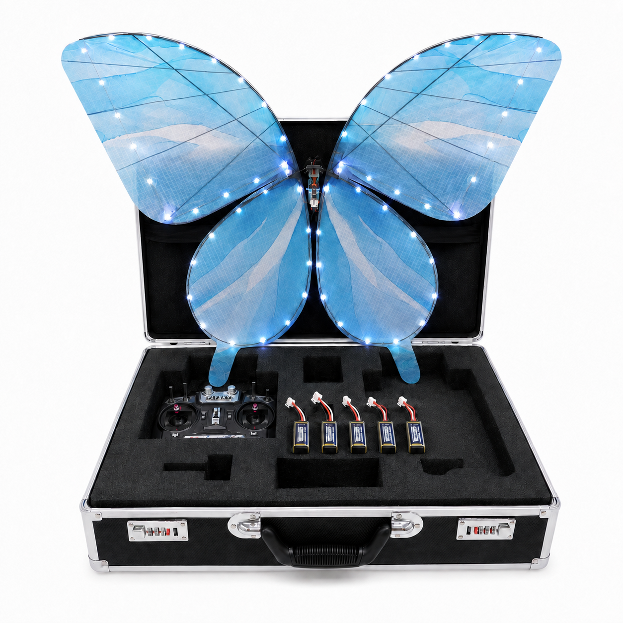Light Blue RC Flying Butterfly Premium – Bionic Flapping Wing with LED & Flysky Remote