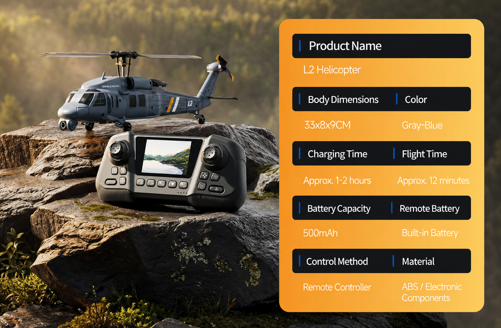 JetFlyZone L2 RC Helicopter Black Hawk Built-In Screen, 4 Way Optical Flow Positioning