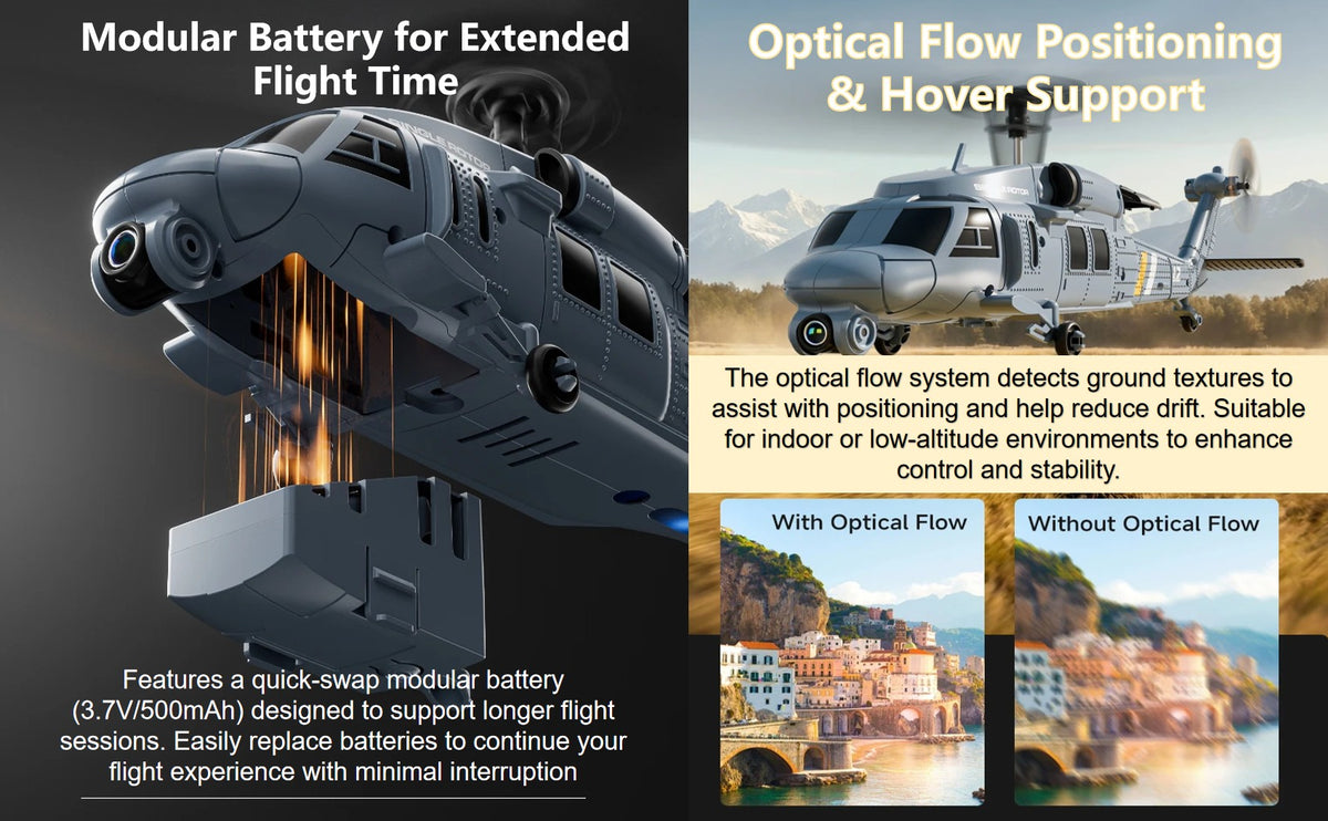 JetFlyZone L2 RC Helicopter Black Hawk Built-In Screen, 4 Way Optical Flow Positioning